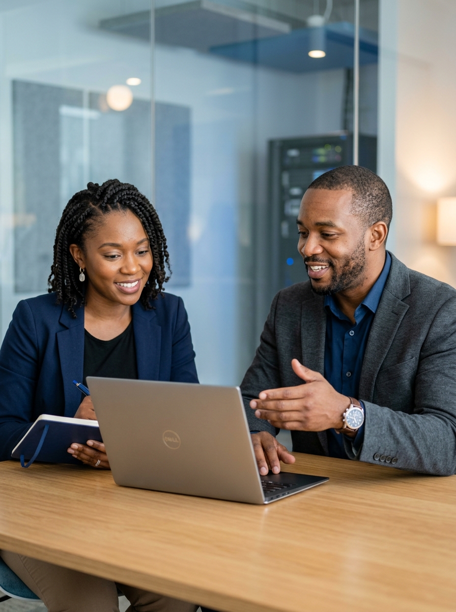 African American IT Consultant Coaching Colleague